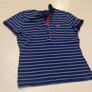 Lacoste Navy and Pink Striped Polo